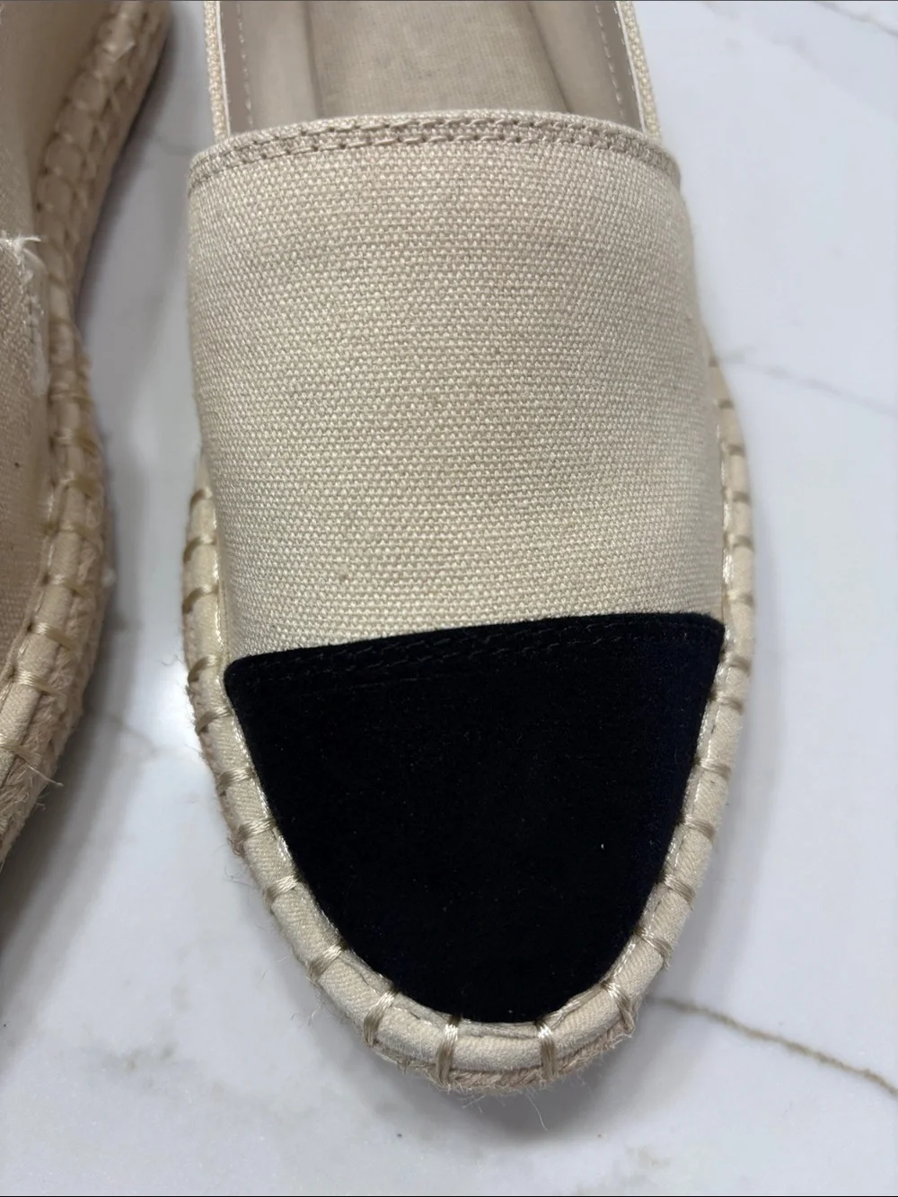 Women's Beige Canvas Espadrille with Black Toe